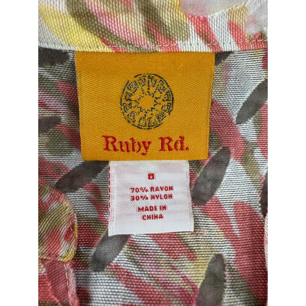 Ruby Rd Size 8 Abstract‎ Casual Button Top V Neck Collar Long Sleeve - Picture 6 of 8